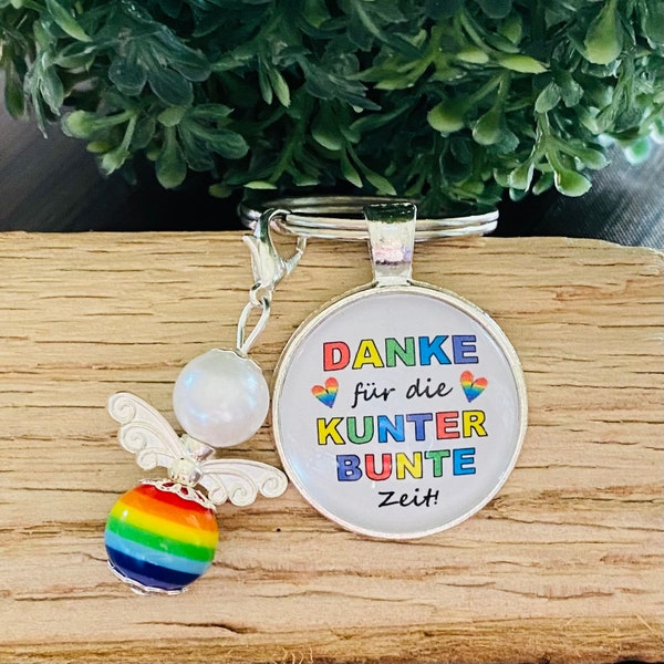 DANKE für die KUNTERBUNTE Zeit Geschenk Abschied Erzieherin Kita Kindergarten Tagesmutter Schlüsselanhänger Cabochon Spruch