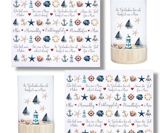 Rub-on stickers, DIN A4, nautical stickers, blue, seagull, anchor, sayings, sea, borderless rub-on stickers, rub-on stickers