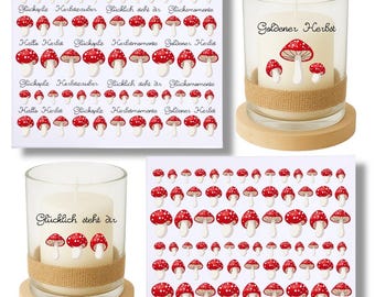 Rub-on stickers, mushrooms, DIN A4, fly agaric mushrooms, sayings, borderless rub-on stickers, rub-on decals