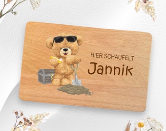 Frühstücksbrett personalisiert, HIER SCHAUFELT .. , Babygeschenke, Holzbrett personalisiert, Geschenk Geburt, Brettchen Kinder, Kind