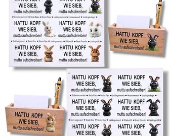 Rub-Ons-Sticker, Hattu Kopf wie Sieb + Sprüche Kugelschreiber, DIN A4