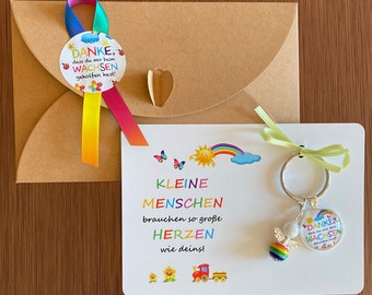 DANKE, dass du mir beim wachsen...Karte KLEINE MENSCHEN brauchen so große Herzen..Geschenk Abschied Erzieherin Kita Kindergarten Geschenkset