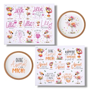 Rub On Aperol, Lillet, DIN A4, bunt/farbig, Flamingo, Rub Ons Untersetzer