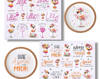 Rub On Sticker, Orange Spritz, DIN A4, bunt/farbig, Flamingo, Rub Ons Untersetzer