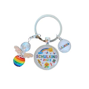 SCHULKIND 2025 Schlüsselanhänger personalisiert + Perlenengel + Karte als Geschenk verpackt Einschulung Schultüte Zuckertüte Erster Schultag