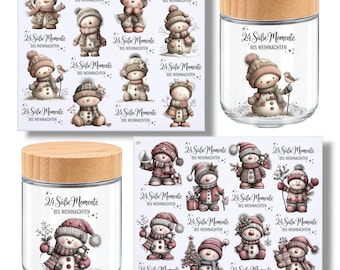 RUB-ON stickers - DIN A4 Advent calendar in a jar - Snowman, 24 sweet moments, Christmas