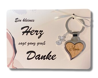 THANK YOU GIFT Colleague Girlfriend Card Guardian Angel Gift Keychain Heart Wood Personalized