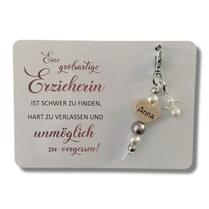 Eine großartige Erzieherin Karte A6 + Schlüsselanhänger personalisiert + Perlenengel Geschenk Erzieherin Abschied Kita Tagesmutter