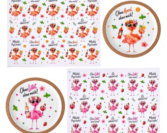 Rub-on stickers, Orange Spritz, DIN A4, multicolored, Flamingo, Rub-on coasters