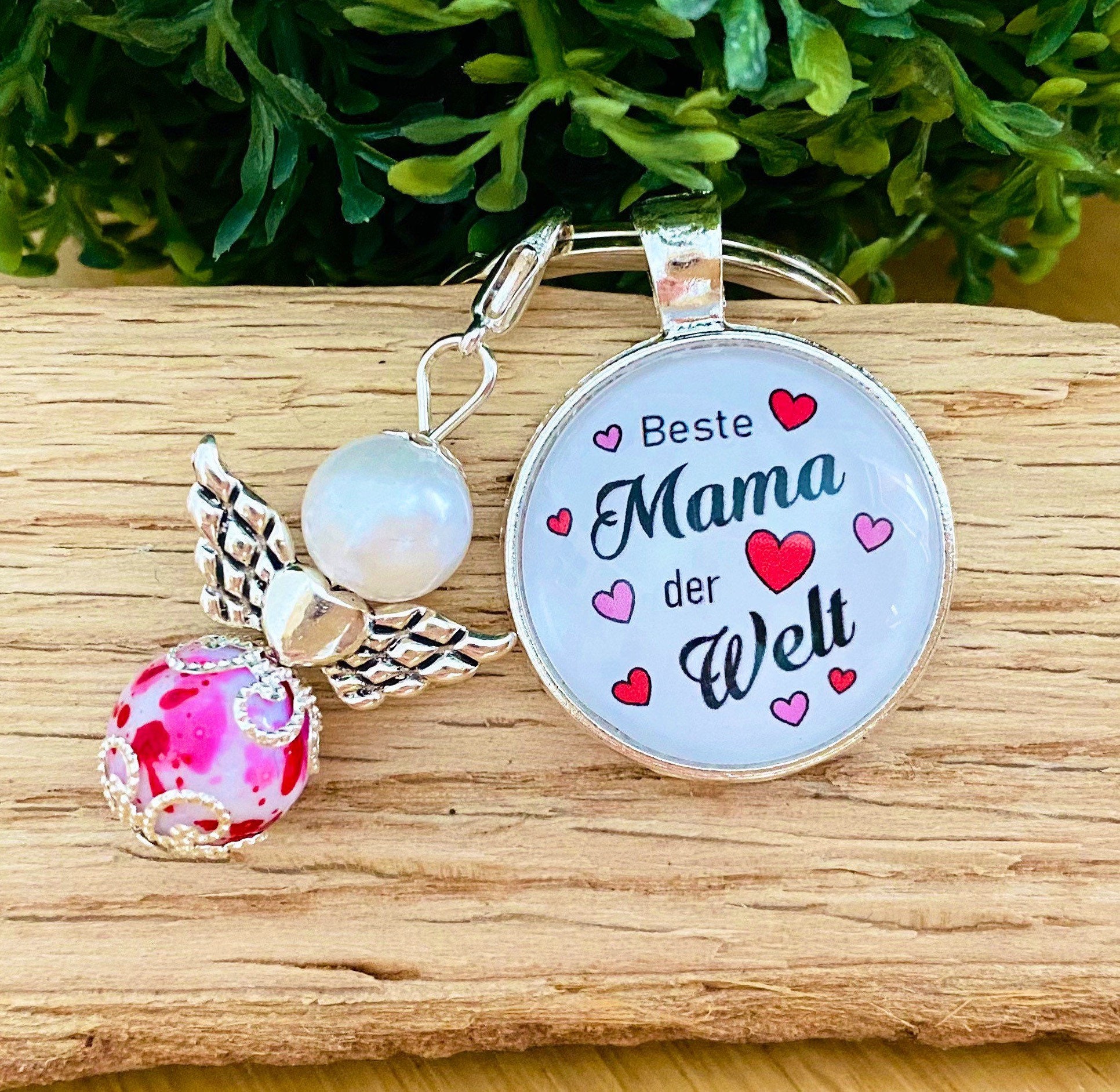 Beste Mama der Welt... Geschenk Geburtstag Perlenengel Schutzengel  Schlüsselanhänger Cabochon Spruch