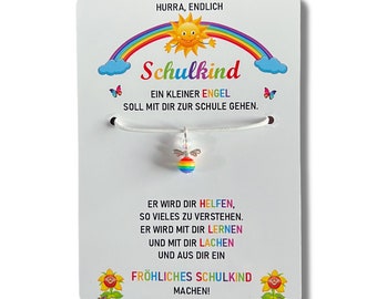 Schulkind 2024 Einschulung Geschenk Schutzengel-Kette Schultüte Glücksbringer Mutmacher Karte Spruch erster Schultag