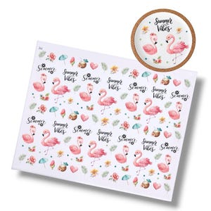 Rub On FLAMINGO (344), DIN A4, Blumen, bunt/farbig, Sommer, Rub Ons Untersetzer