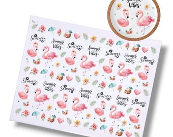 Rub On FLAMINGO (344), DIN A4, Blumen, bunt/farbig, Sommer, Rub Ons Untersetzer