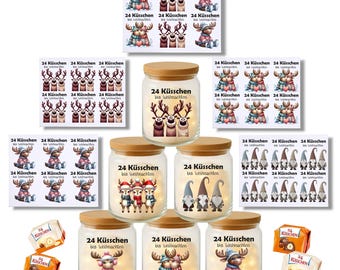 RUB-ON stickers - 24 kisses until Christmas - Advent calendar to go - Gnomes, storage jar, sayings, give as gifts, chocolates