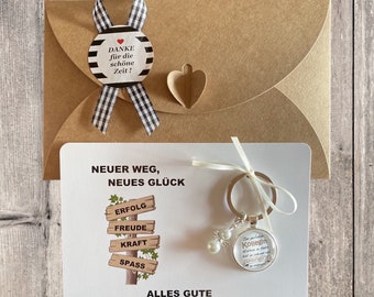 KOLLEGIN GESCHENKSET Karte Abschied Danke Schutzengel Geschenk Schlüsselanhänger Cabochon Spruch