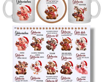 Rub On (401) Mulled Wine and Sayings, DIN A4, Animals, Christmas, Rub On Coasters