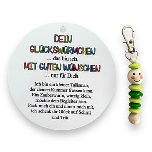 Glückswürmchen, Geschenk, Sorgenwürmchen, Ranzenbaumler, Worry worm, Mutmacher, Glücksbringer, Holz, Farbwahl