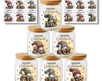 Rub-on stickers - Sweet elf greetings - elf, storage jar, sayings, give as gifts, chocolates, Christmas
