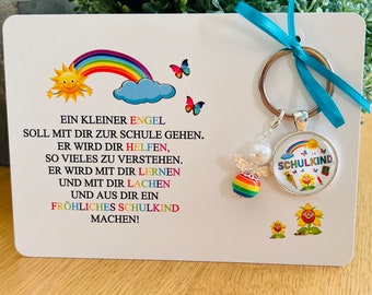 Einschulung Geschenk SCHULKIND 2024 Schultüte Schutzengel Zuckertüte Karte Mutmacher Geschenk Glücksbringer Schlüsselanhänger