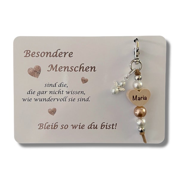 Besondere Menschen… Karte A6 + Schlüsselanhänger personalisiert + Perlenengel Geschenk Freundin Mama Oma Kollegin