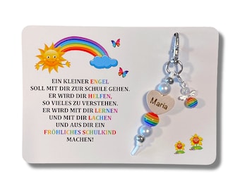 Einschulung Geschenk SCHULKIND 2026 Schlüsselanhänger personalisiert Schultüte Schutzengel Zuckertüte Karte Mutmacher Glücksbringer