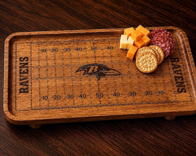 Acacia Serving Tray, Laser-Engraved Football Field Design With NFL Team Options, Three Sizes