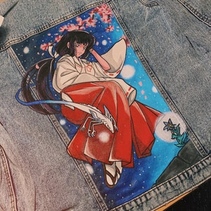 Anime girl handmade painted oversize vintage style denim jacket