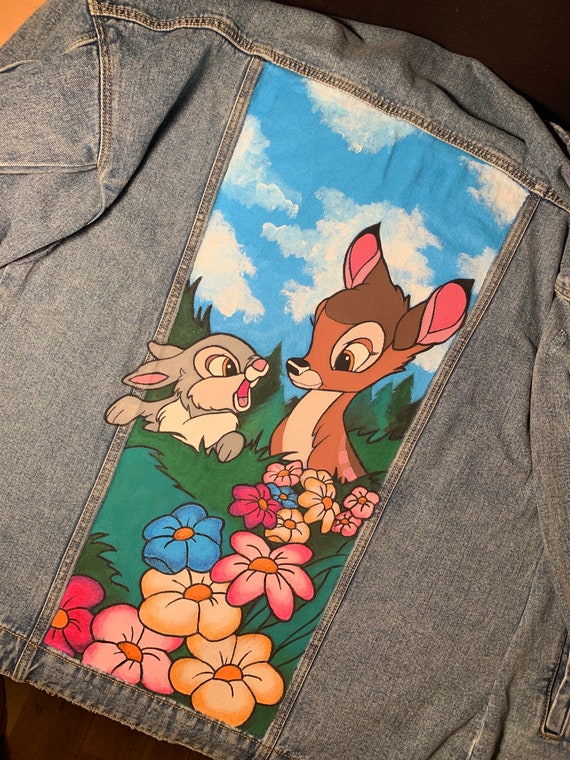 Bambi and Thumper bambi Handmade Painted Oversize Vintage Style Denim Jacket  - Etsy Sweden
