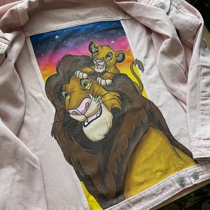 Mufasa and Simba (The Lion King) handmade painted oversize vintage style denim jacket