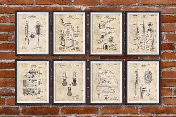 Set Of 8 Hairdresser Patent Print Hair Salon Bathroom Etsy