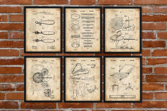 Set Of 6 Pizza Patentkitchen Wall Decorrestaurant Etsy