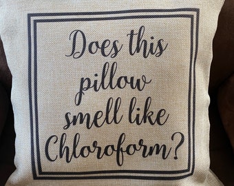 Smell Like Chloroform Square Pillow, Funny Pillow, Horror Fan Gifts,  Inappropriate Pillows 