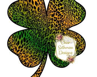 Leopard Clover St. Patrick's Day March Sublimation PNG Instant Download