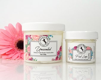 Deluxe triple butter hand lotion -  handcrafted with quality ingredients -  you select scent over 130 to choose from