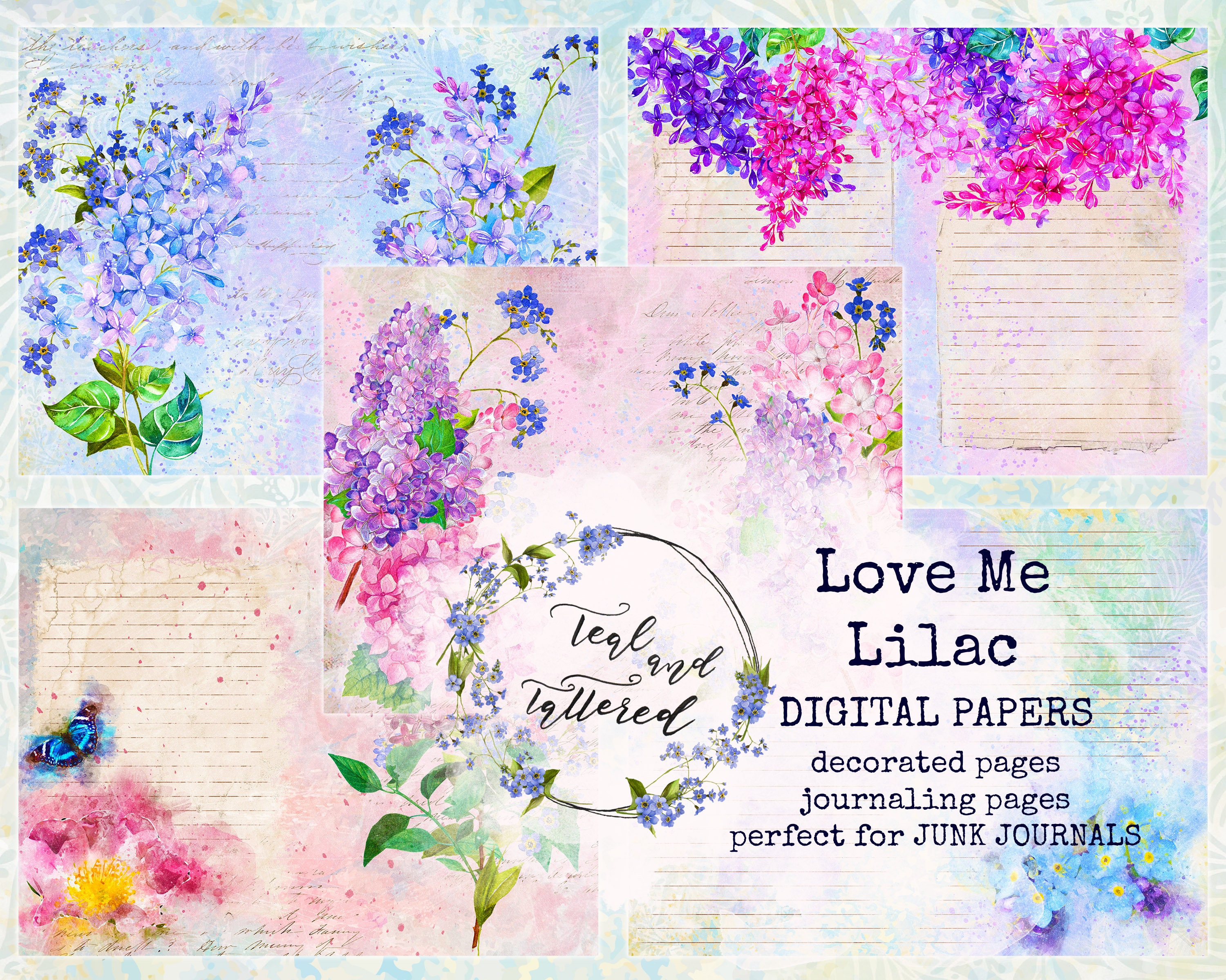Love Me Lilac DIGITAL PAPERS | Junk Journal Kit | Digital Scrapbookin…