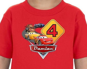 Personalized Disney Cars Birthday T-Shirt - Custom Name Shirt for Kids
