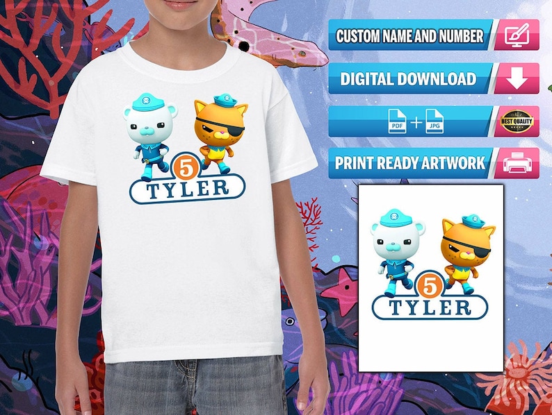 Ready to Print Digital File iron on transfer clip art for DIY Shirt Octonauts Birthday Shirt Octonauts Birthday Party Shirt