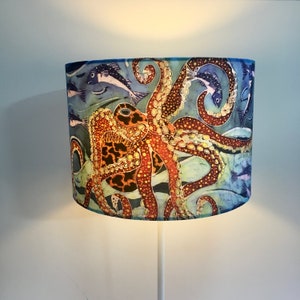 SWIMMING OCTOPUS  30cm or 40cm diameter drum lampshade. Handmade. My original batik design printed on cotton sateen fabric