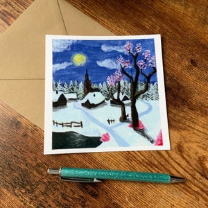 Kerstkaart, sneeuw landschap