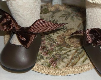 DOLL SHOES Lee Middleton Brown Ribbon Tie Shoes 3 14 Cute on Toddler or Jumeau Dolls