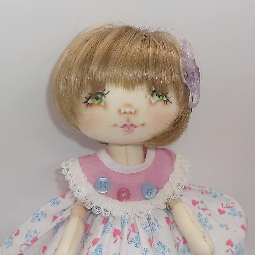 Textile Rag Doll Handmade Painted Face U.S. Seller Etsy