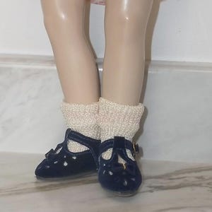 DOLL SHOES VELVETEEN Blue T-Strap 3&quot;  U.S. Seller