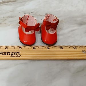 DOLL SHOES Red Mary Jane Shoes With Bows and Buckles 2&quot; U.S. Seller