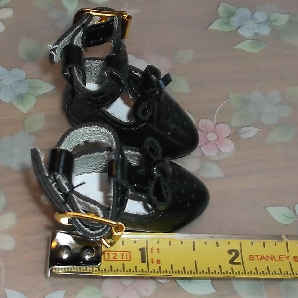 DOLL SHOES Black PATENT 1 1/2" Ankle T-Strap with Gold Buckle For Fabric Cloth Textile Porcelain Doll Shoes  U.S. Shipper