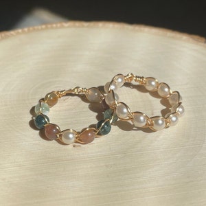 Crystal and Pearl Braided Wire Rings, 2 Styles, Four-stranded Crystal and Pearl Wire wrapped Rings