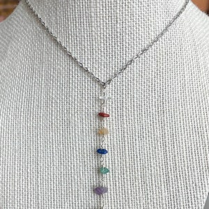7 Chakra Crystal Necklace, Silver Chakra Healing Necklace, Healing Rainbow Necklace, Gift for crystal lovers, Statement necklace