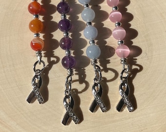 Cancer Awareness Keychains, Gift for Cancer Survivor, Breast cancer Keychain, Cancer Keychains with Ribbon Charms