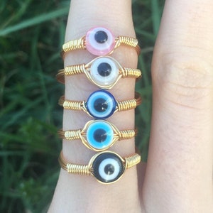Evil Eye Wire Rings, Evil Eye Protection Rings, Spiritual Rings, Evil Eye Healing Rings, Friendship Rings, All US sizes 2-16