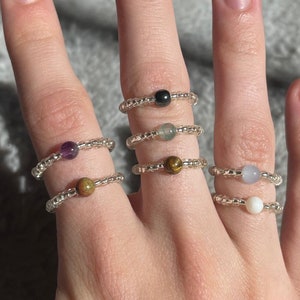 Kristall Perlen Ringe, klare Perlenringe mit Akzent Kristall, Stretch Ring, zierliche Perlen Kristallring