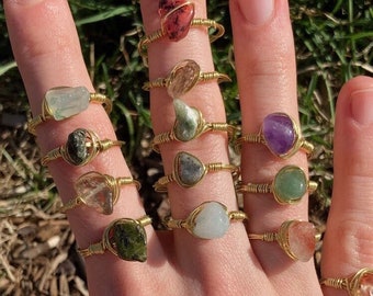 Crystal Rings, Crystal Wire Rings, Wire Wrapped Gemstone Rings, Crystal Ring Set, Spiritual Ring, Gift, Mother's Day Rings, Friendship rings